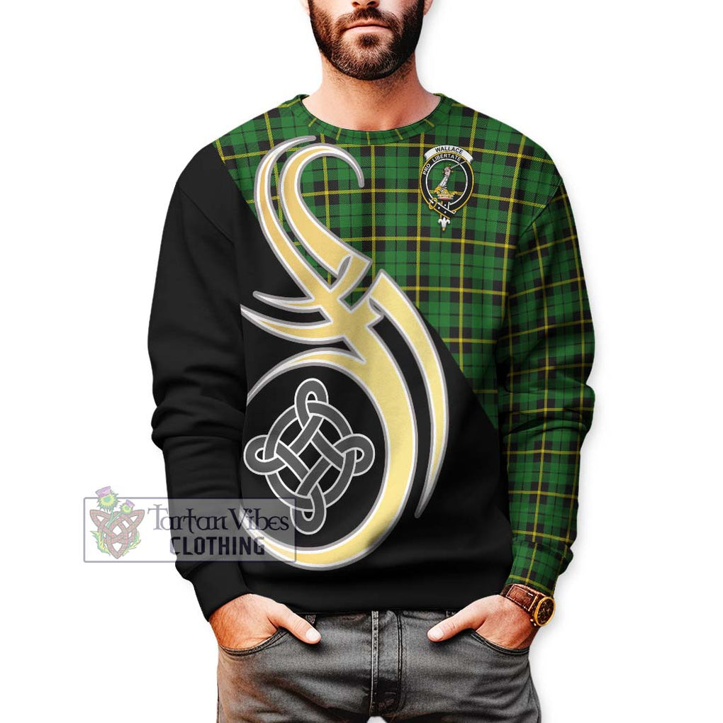 Wallace Hunting Green Tartan Sweatshirt with Family Crest and Celtic Symbol Style Unisex - Tartan Vibes Clothing