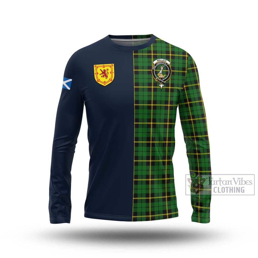 Tartan Vibes Clothing Wallace Hunting Green Tartan Long Sleeve T-Shirt with Scottish Lion Royal Arm Half Style