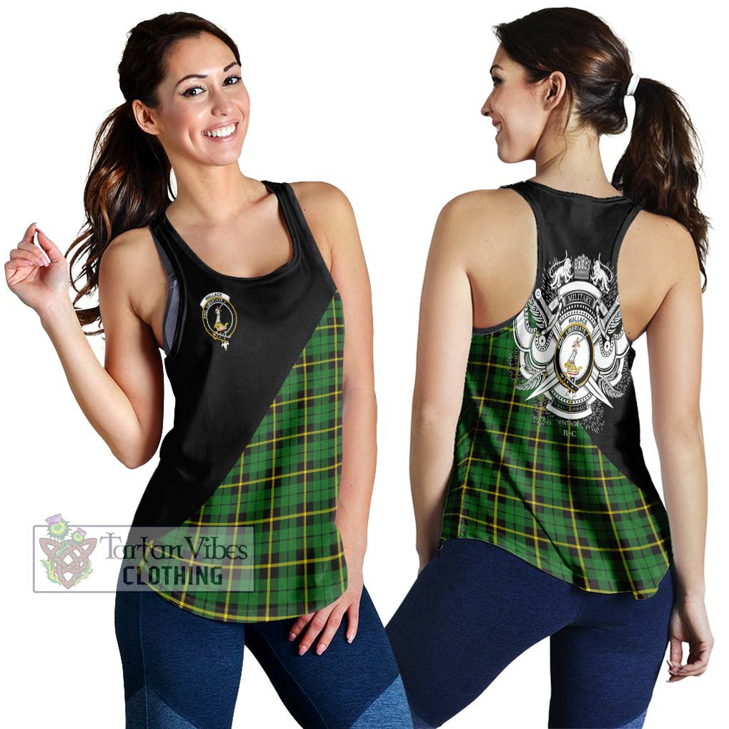 Wallace Hunting Green Tartan Women's Racerback Tanks with Family Crest and Military Logo Style 4XL - Tartanvibesclothing Shop