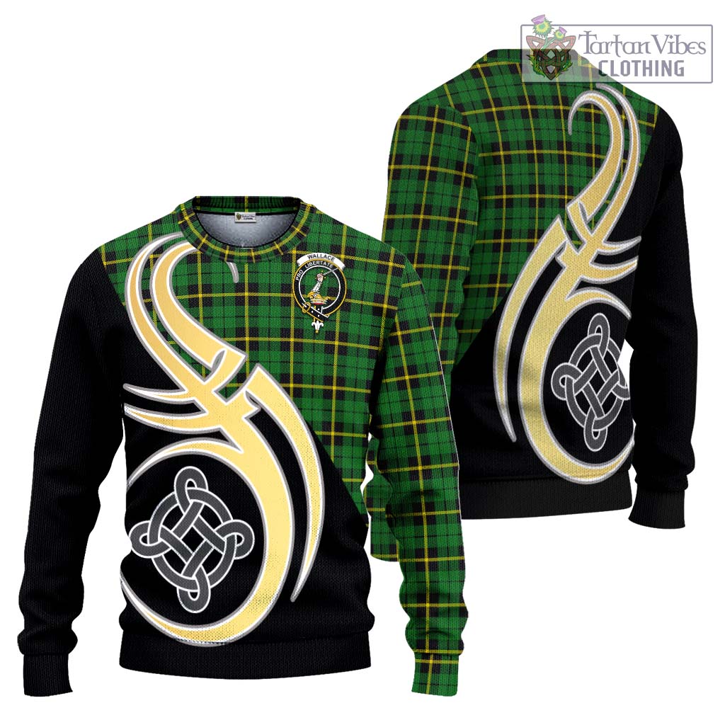 Wallace Hunting Green Tartan Knitted Sweater with Family Crest and Celtic Symbol Style Unisex - Tartan Vibes Clothing