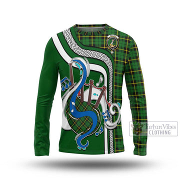 Wallace Hunting Green Tartan Long Sleeve T-Shirt with Epic Bagpipe Style