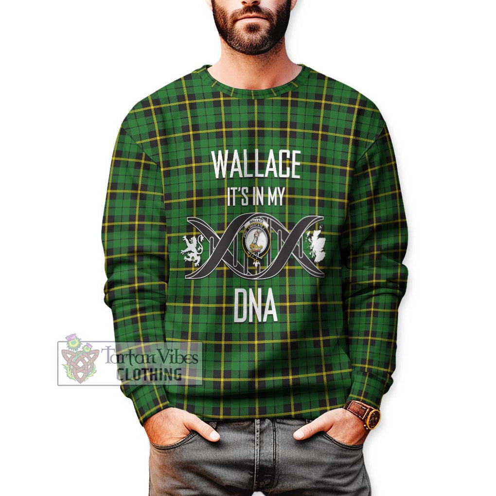 Wallace Hunting Green Tartan Sweatshirt with Family Crest DNA In Me Style Unisex - Tartanvibesclothing Shop