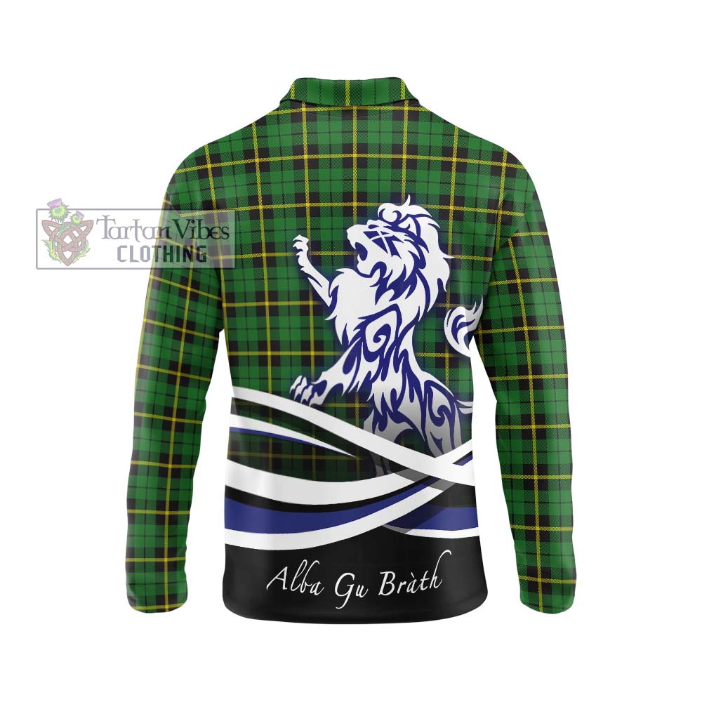 Wallace Hunting Green Tartan Long Sleeve Polo Shirt with Alba Gu Brath Regal Lion Emblem - Tartanvibesclothing Shop