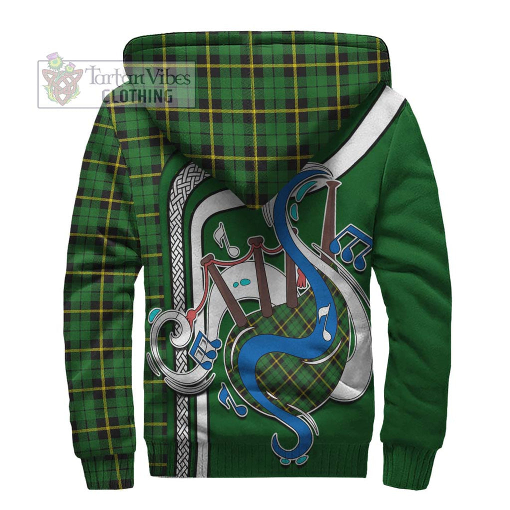 Wallace Hunting Green Tartan Sherpa Hoodie with Epic Bagpipe Style - Tartanvibesclothing Shop