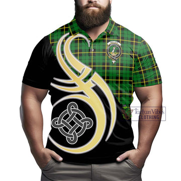 Wallace Hunting Green Tartan Polo Shirt with Family Crest and Celtic Symbol Style