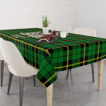 Wallace Hunting Green Tartan Tablecloth with Clan Crest and the Golden Sword of Courageous Legacy