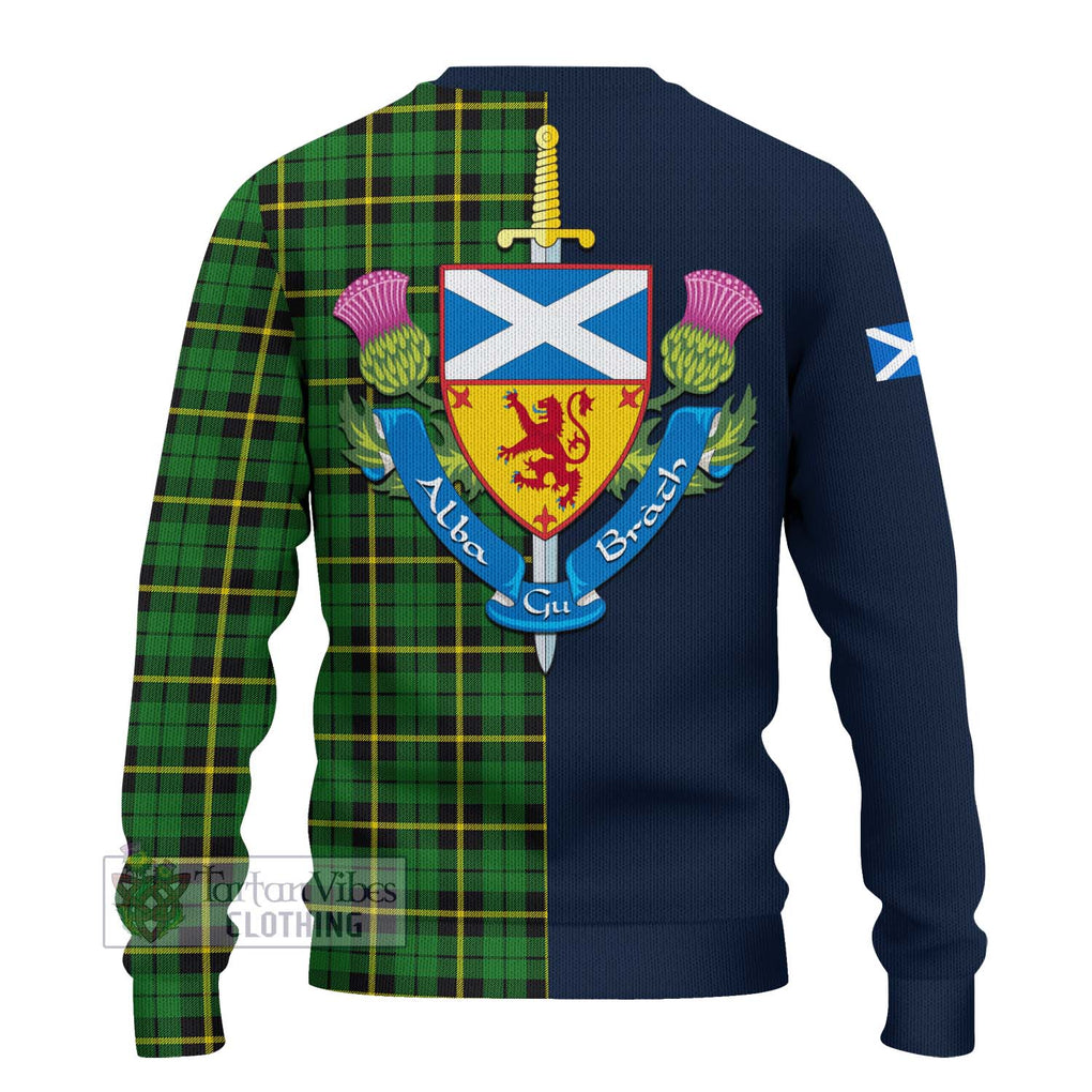 Tartan Vibes Clothing Wallace Hunting Green Tartan Knitted Sweater with Scottish Lion Royal Arm Half Style