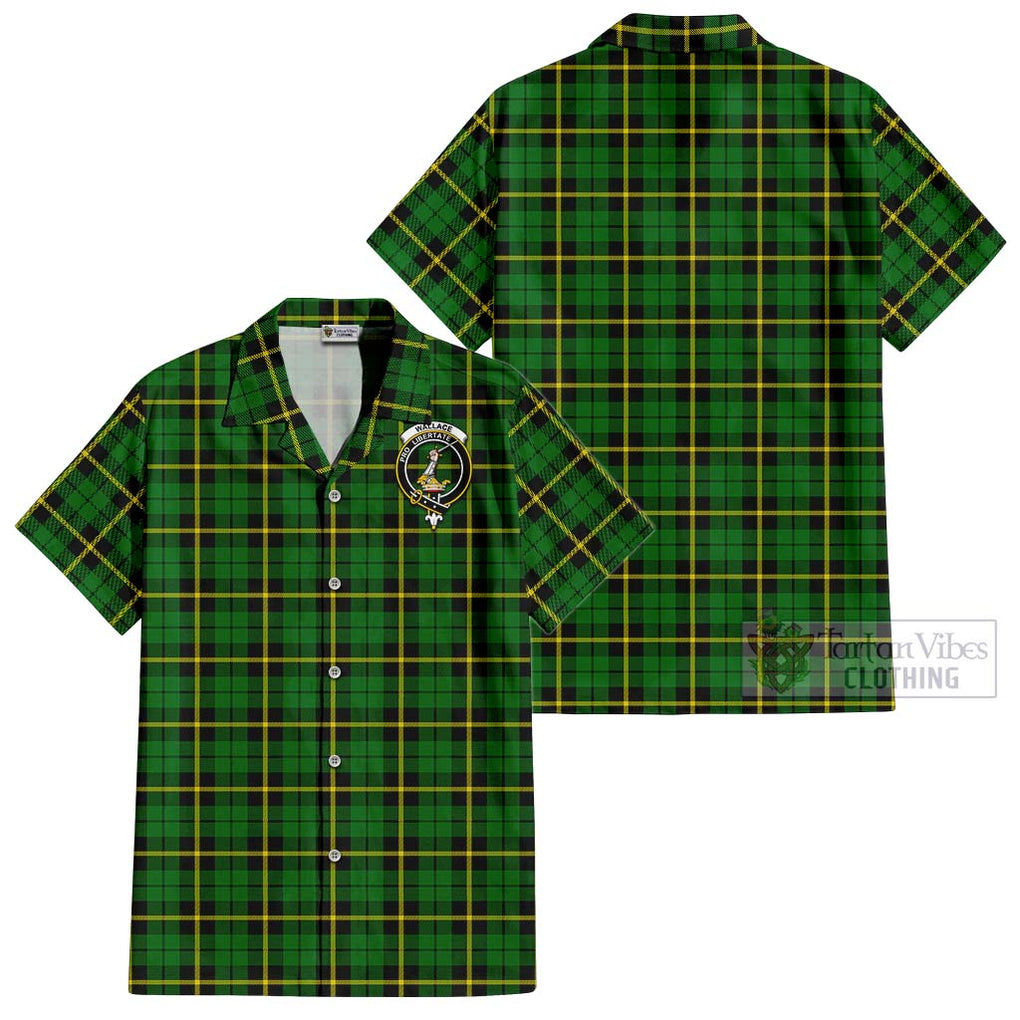 Wallace Hunting Green Tartan Cotton Hawaiian Shirt with Family Crest Kid - Tartan Vibes Clothing