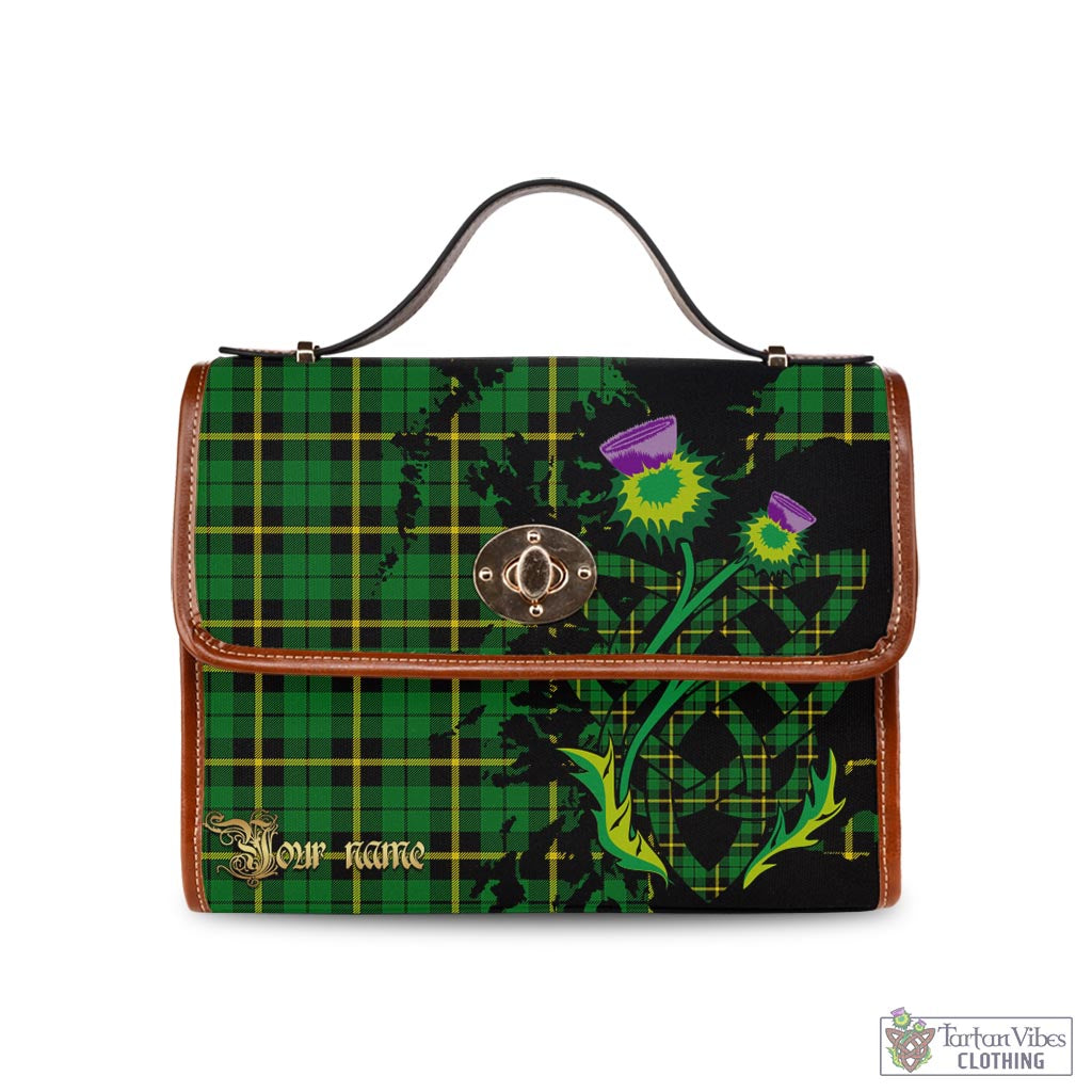 Tartan Vibes Clothing Wallace Hunting Green Tartan Waterproof Canvas Bag with Scotland Map and Thistle Celtic Accents