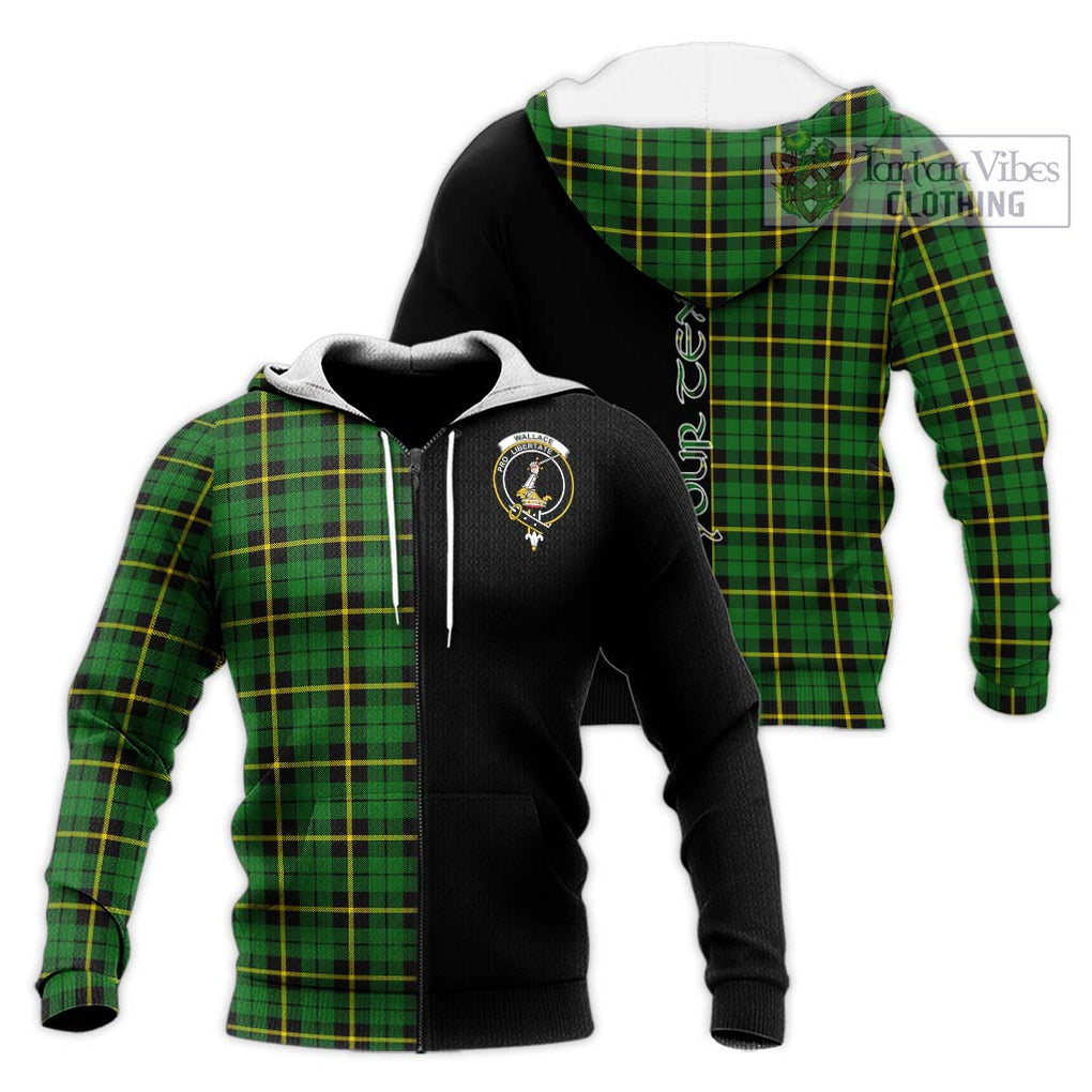 Wallace Hunting Green Tartan Knitted Hoodie with Family Crest and Half Of Me Style Unisex Knitted Zip Hoodie - Tartanvibesclothing Shop