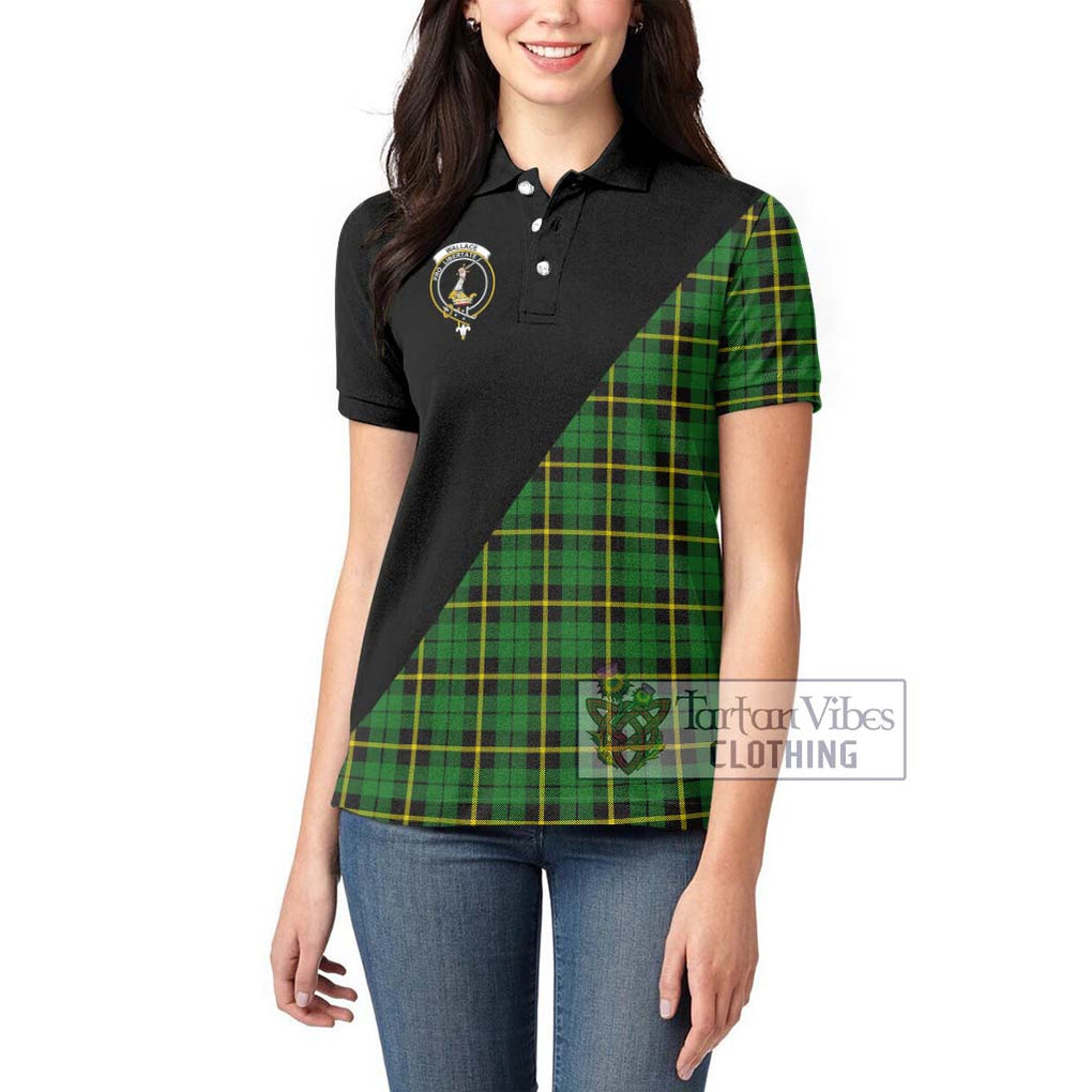 Wallace Hunting Green Tartan Women's Polo Shirt with Family Crest and Military Logo Style - Tartanvibesclothing Shop