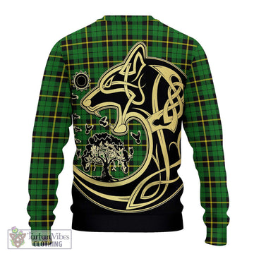 Wallace Hunting Green Tartan Ugly Sweater with Family Crest Celtic Wolf Style