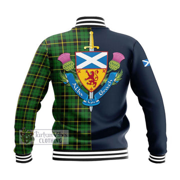 Wallace Hunting Green Tartan Baseball Jacket Alba with Scottish Lion Royal Arm Half Style