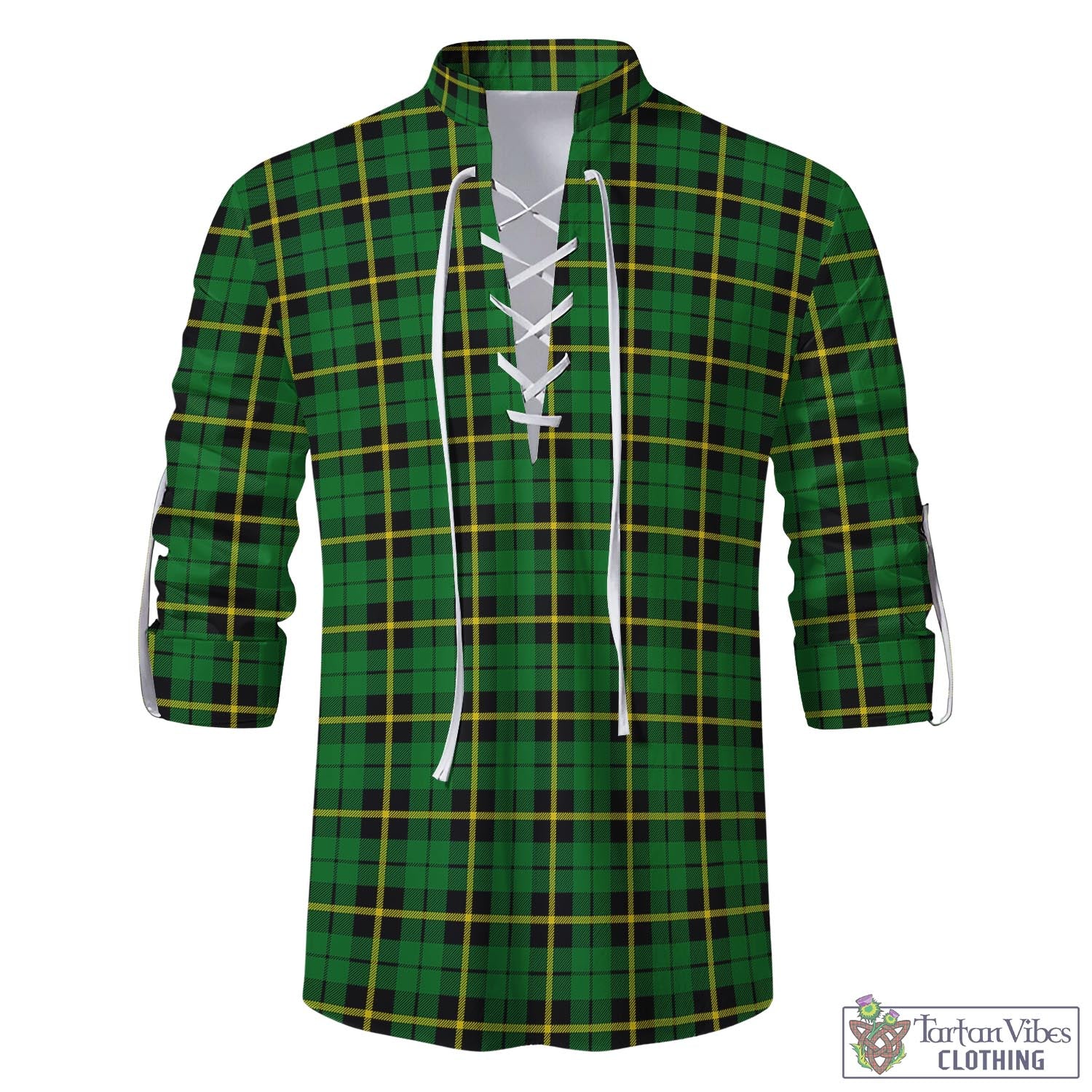 Tartan Vibes Clothing Wallace Hunting Green Tartan Men's Scottish Traditional Jacobite Ghillie Kilt Shirt