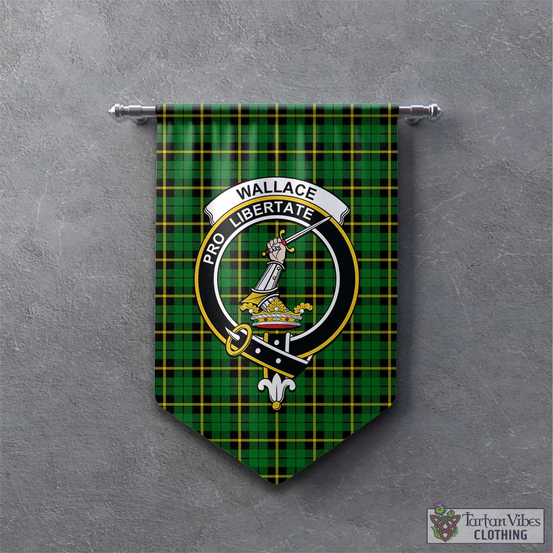 Tartan Vibes Clothing Wallace Hunting Green Tartan Gonfalon, Tartan Banner with Family Crest