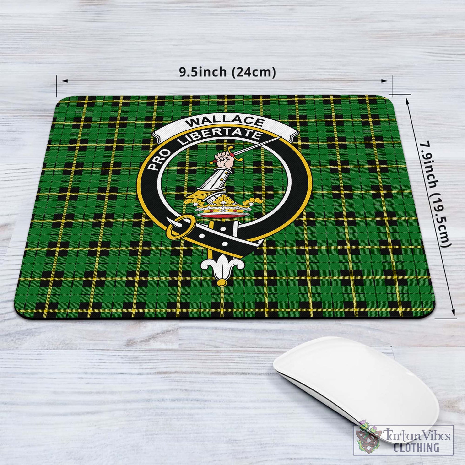 Tartan Vibes Clothing Wallace Hunting Green Tartan Mouse Pad with Family Crest