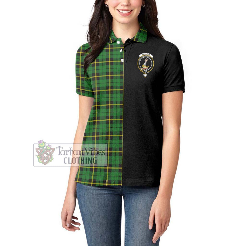 Wallace Hunting Green Tartan Women's Polo Shirt with Family Crest and Half Of Me Style - Tartanvibesclothing Shop