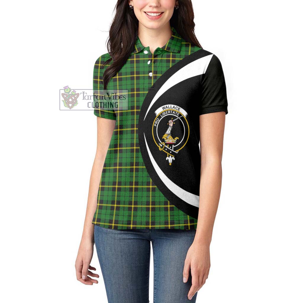 Tartan Vibes Clothing Wallace Hunting Green Tartan Women's Polo Shirt with Family Crest Circle Style