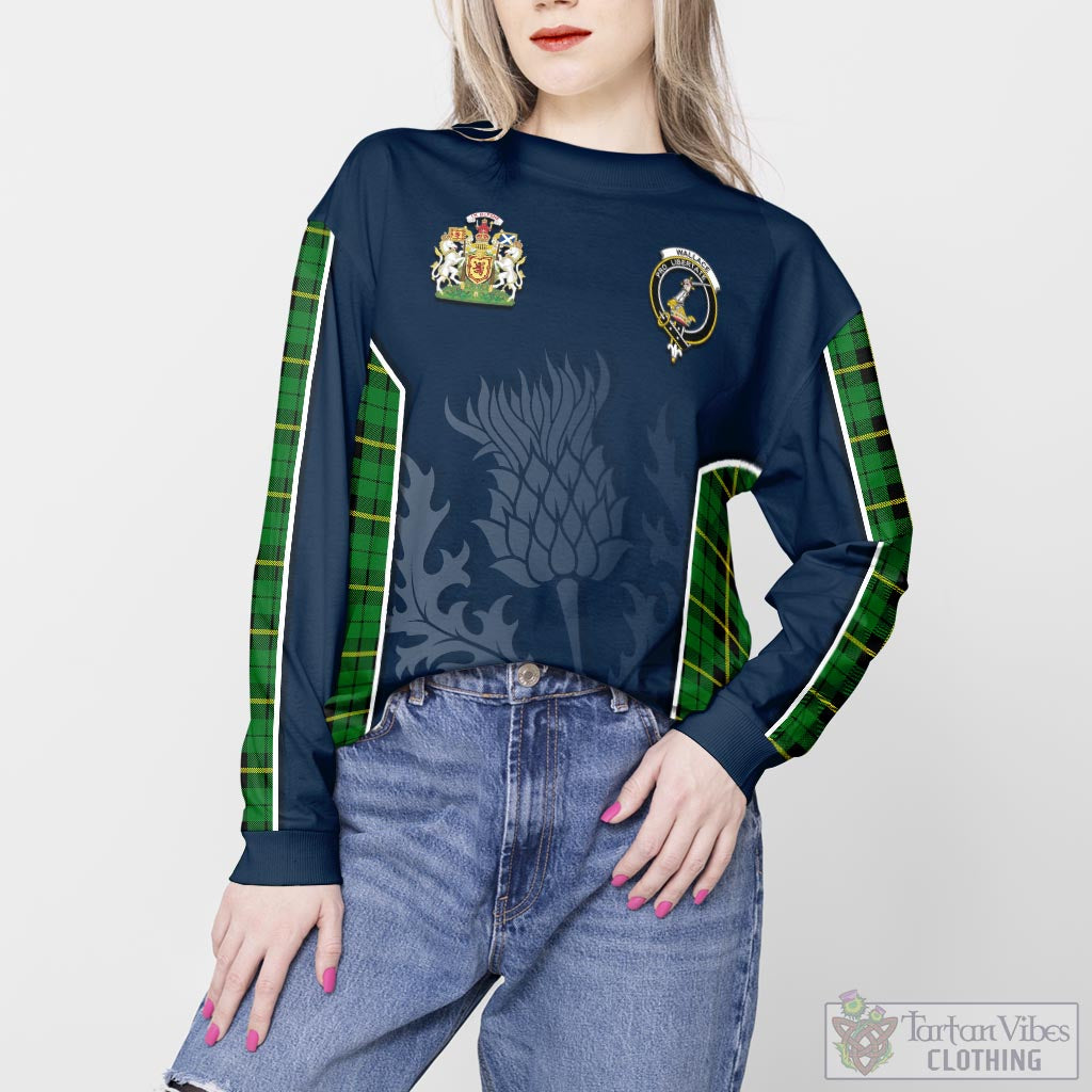 Tartan Vibes Clothing Wallace Hunting Green Tartan Sweatshirt with Family Crest and Scottish Thistle Vibes Sport Style