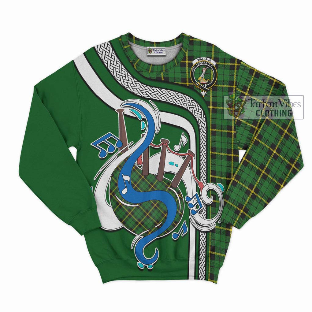 Tartan Vibes Clothing Wallace Hunting Green Tartan Sweatshirt with Epic Bagpipe Style