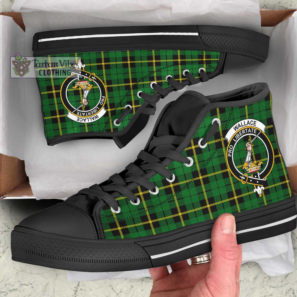 Tartan Vibes Clothing Wallace Hunting Green Tartan High Top Shoes with Family Crest