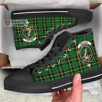 Wallace Hunting Green Tartan High Top Shoes with Family Crest