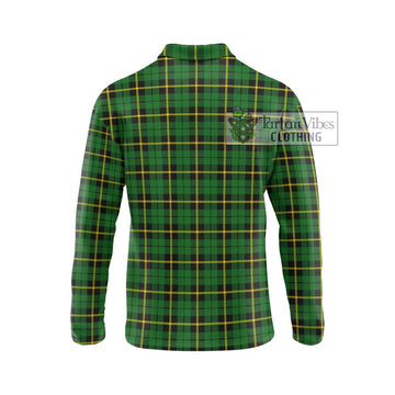 Wallace Hunting Green Tartan Long Sleeve Polo Shirt with Family Crest DNA In Me Style