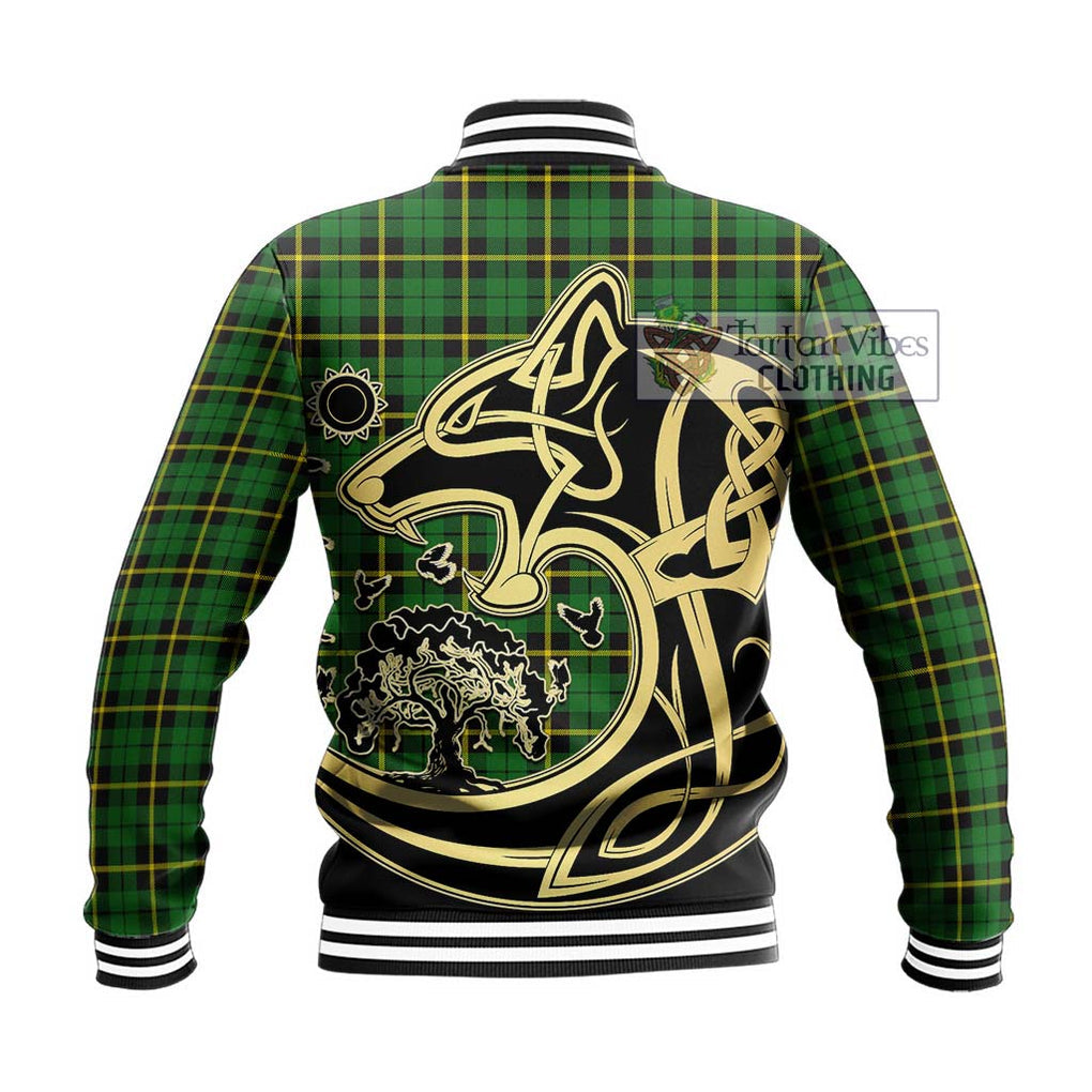 Wallace Hunting Green Tartan Baseball Jacket with Family Crest Celtic Wolf Style - Tartan Vibes Clothing