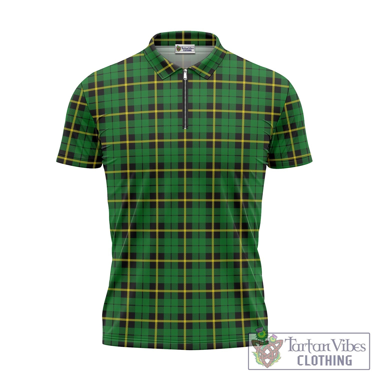 Tartan Vibes Clothing Wallace Hunting Green Tartan Zipper Polo Shirt