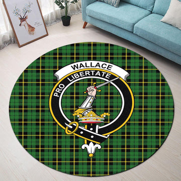 Wallace Hunting Green Tartan Round Rug with Family Crest