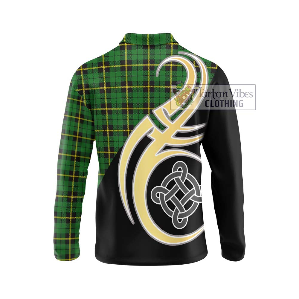 Wallace Hunting Green Tartan Long Sleeve Polo Shirt with Family Crest and Celtic Symbol Style - Tartan Vibes Clothing