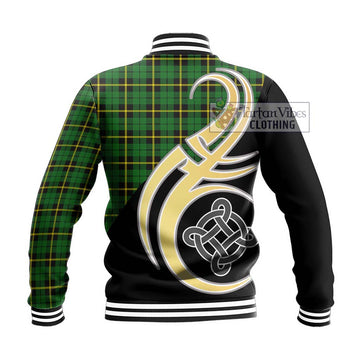 Wallace Hunting Green Tartan Baseball Jacket with Family Crest and Celtic Symbol Style