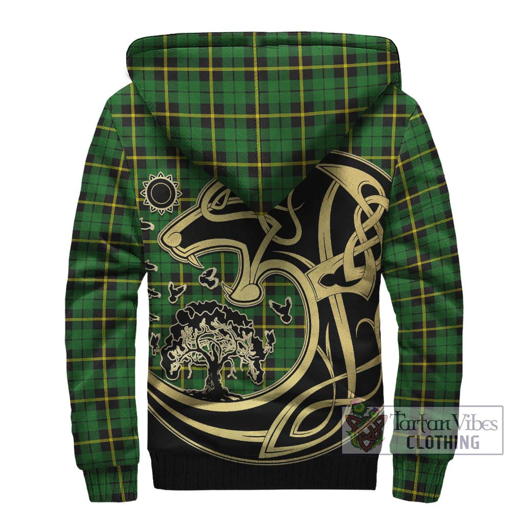 Wallace Hunting Green Tartan Sherpa Hoodie with Family Crest Celtic Wolf Style - Tartan Vibes Clothing