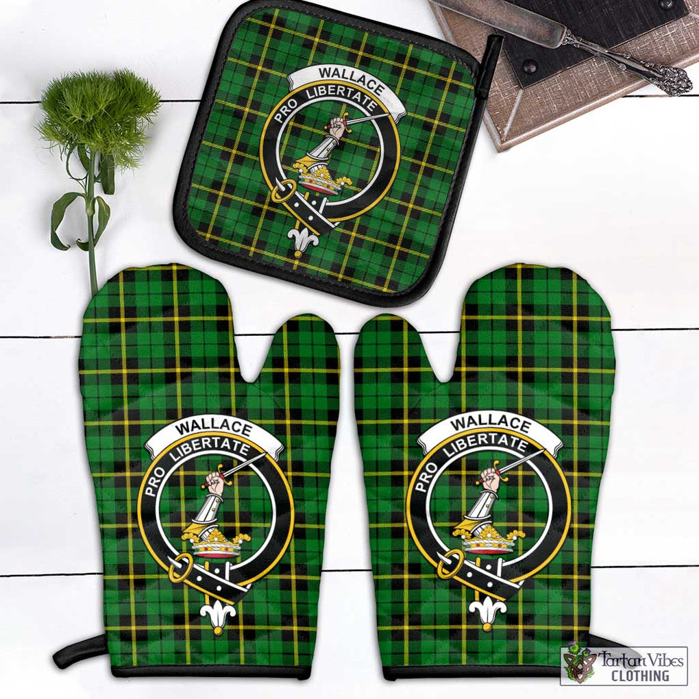 Wallace Hunting Green Tartan Combo Oven Mitt & Pot-Holder with Family Crest Combo 1 Oven Mitt & 1 Pot-Holder Black - Tartan Vibes Clothing