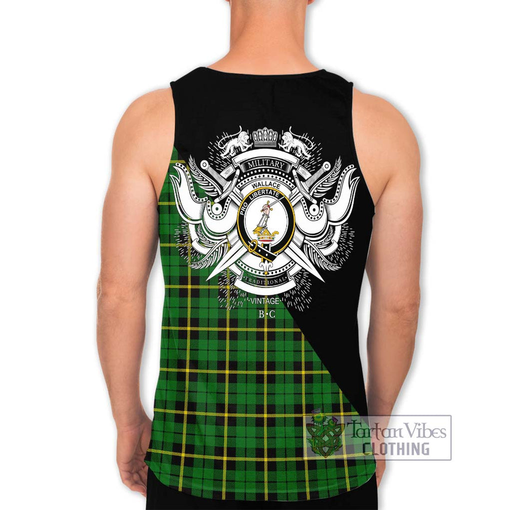 Wallace Hunting Green Tartan Men's Tank Top with Family Crest and Military Logo Style - Tartanvibesclothing Shop