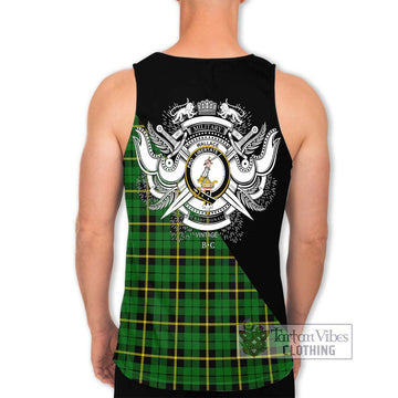 Wallace Hunting Green Tartan Men's Tank Top with Family Crest and Military Logo Style