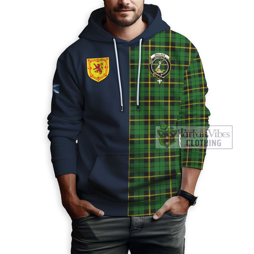 Tartan Vibes Clothing Wallace Hunting Green Tartan Hoodie with Scottish Lion Royal Arm Half Style