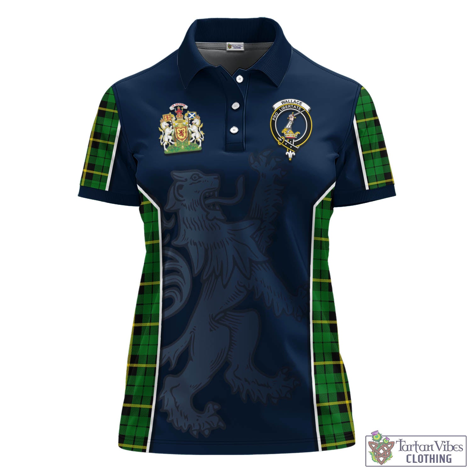 Tartan Vibes Clothing Wallace Hunting Green Tartan Women's Polo Shirt with Family Crest and Lion Rampant Vibes Sport Style