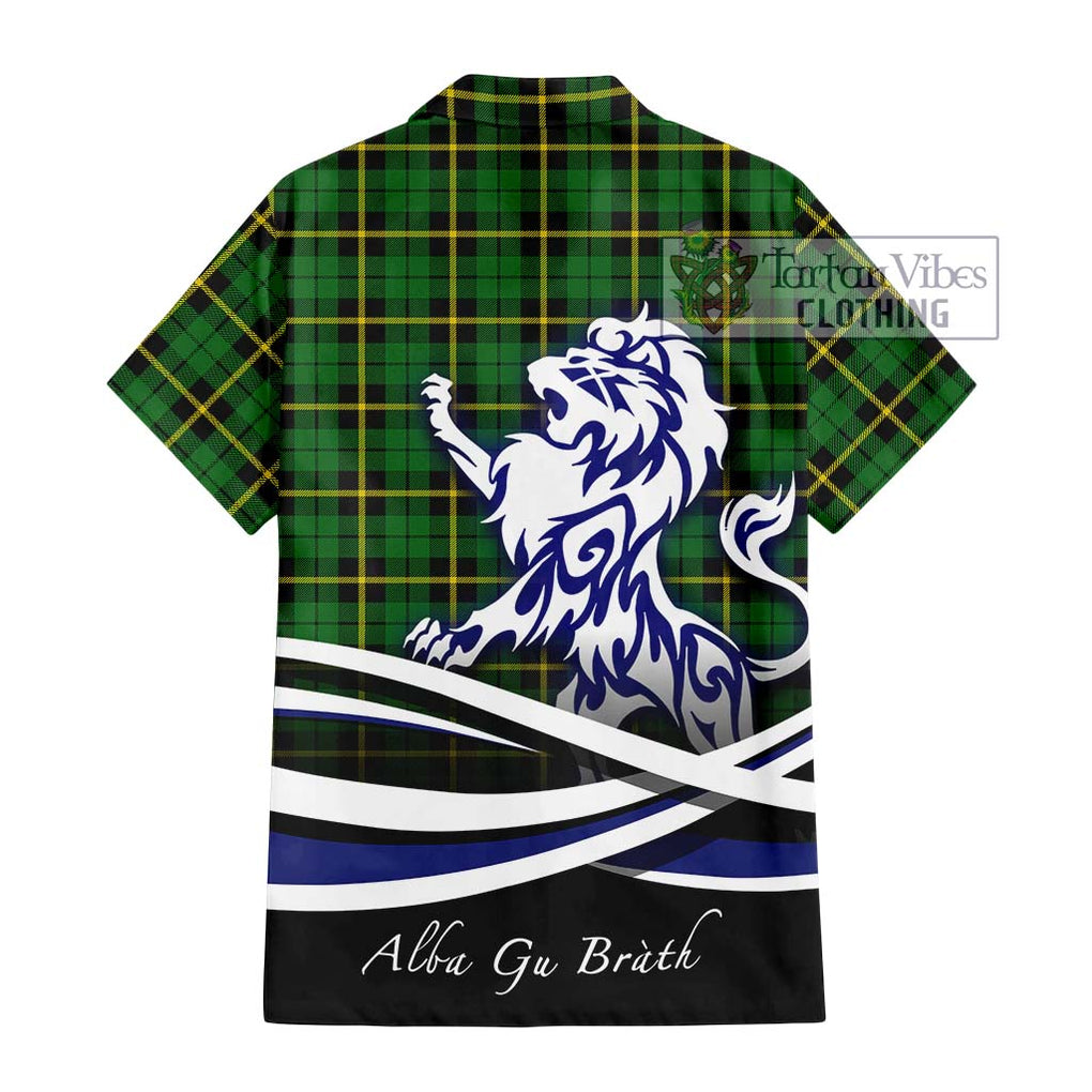 Wallace Hunting Green Tartan Short Sleeve Button Shirt with Alba Gu Brath Regal Lion Emblem - Tartanvibesclothing Shop