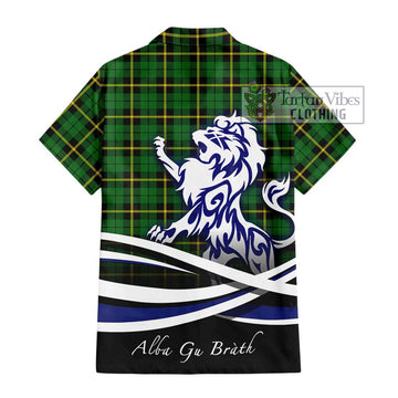 Wallace Hunting Green Tartan Short Sleeve Button Shirt with Alba Gu Brath Regal Lion Emblem