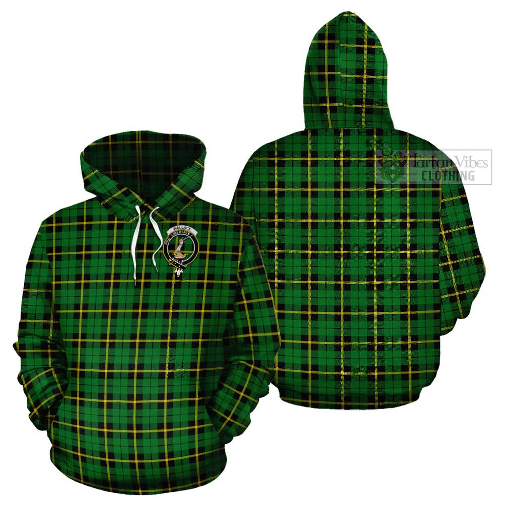 Wallace Hunting Green Tartan Cotton Hoodie with Family Crest Pullover Hoodie - Tartan Vibes Clothing