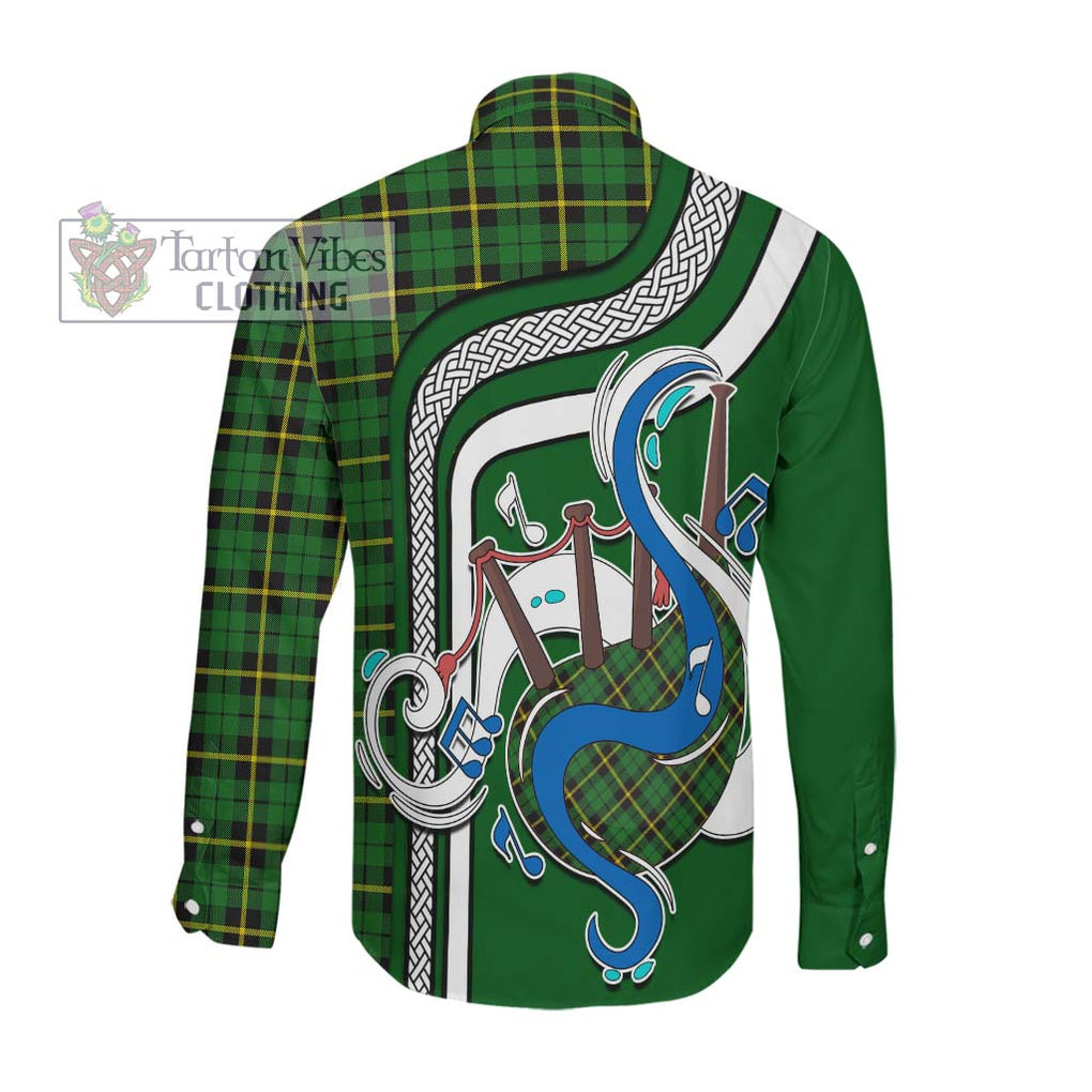 Wallace Hunting Green Tartan Long Sleeve Button Shirt with Epic Bagpipe Style Men's Shirt - Tartanvibesclothing Shop