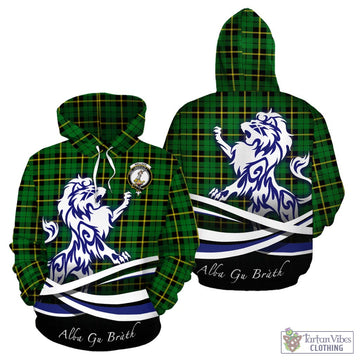 Wallace Hunting Green Tartan Hoodie with Alba Gu Brath Regal Lion Emblem