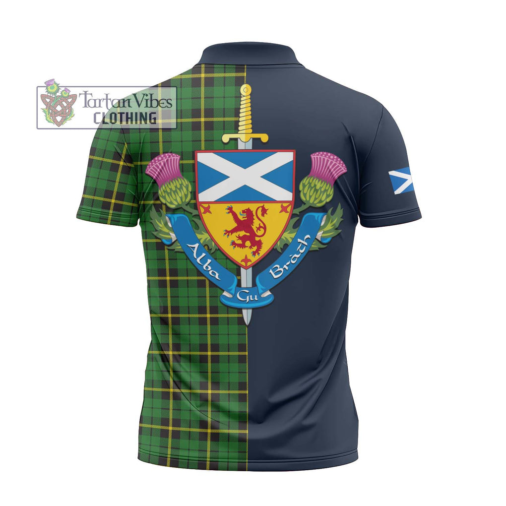 Tartan Vibes Clothing Wallace Hunting Green Tartan Zipper Polo Shirt with Scottish Lion Royal Arm Half Style