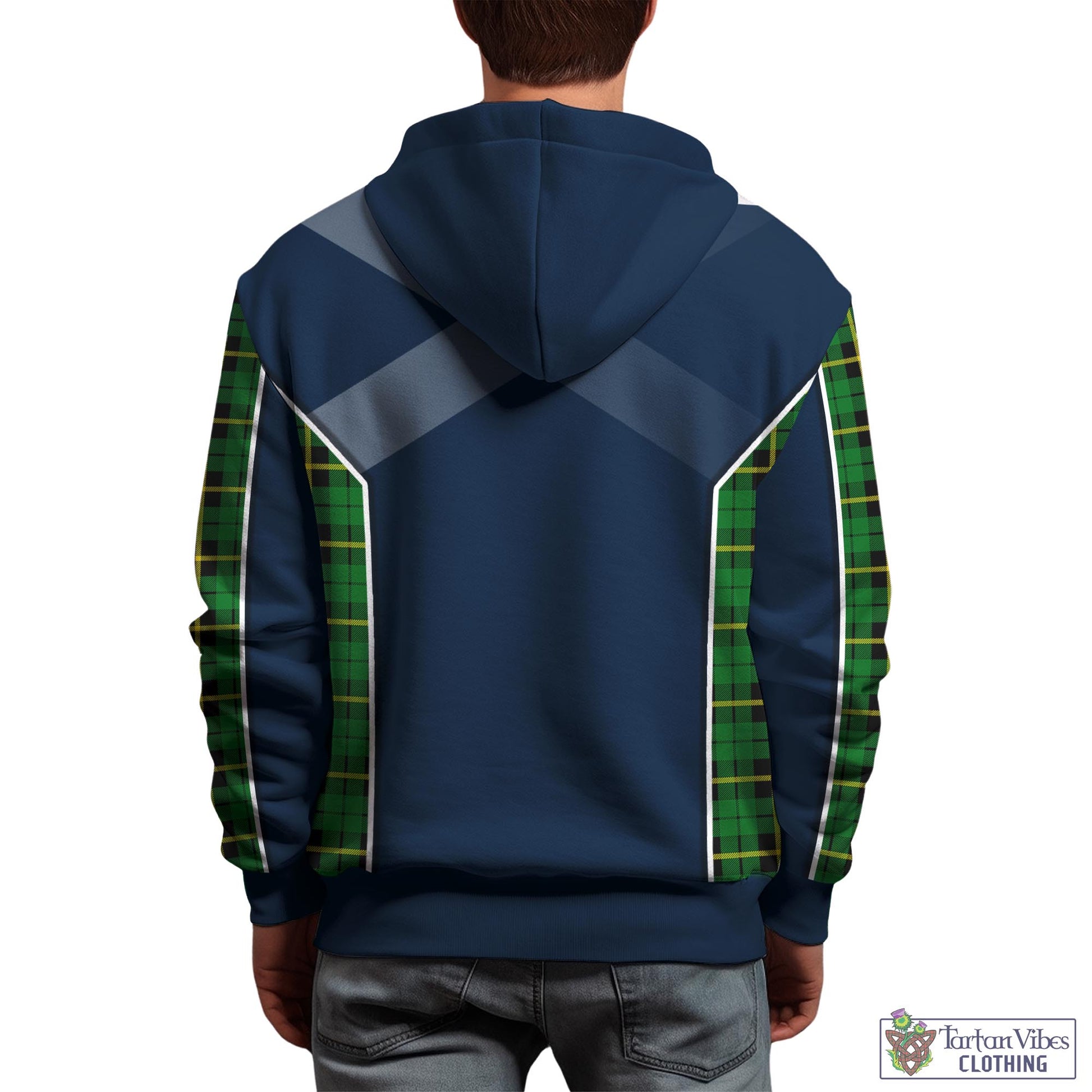 Tartan Vibes Clothing Wallace Hunting Green Tartan Hoodie with Family Crest and Scottish Thistle Vibes Sport Style