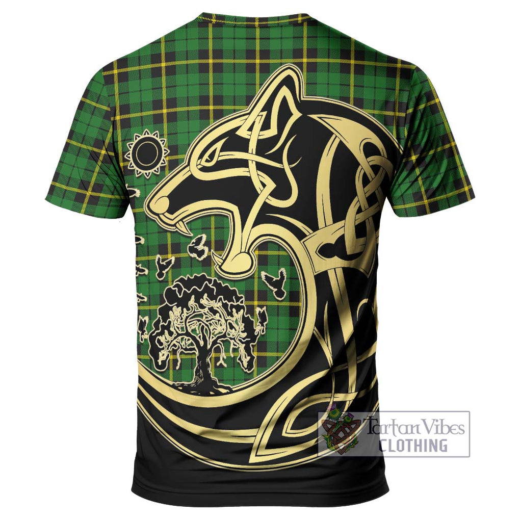 Wallace Hunting Green Tartan T-Shirt with Family Crest Celtic Wolf Style - Tartan Vibes Clothing