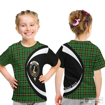 Wallace Hunting Green Tartan Kid T-Shirt with Family Crest Circle Style