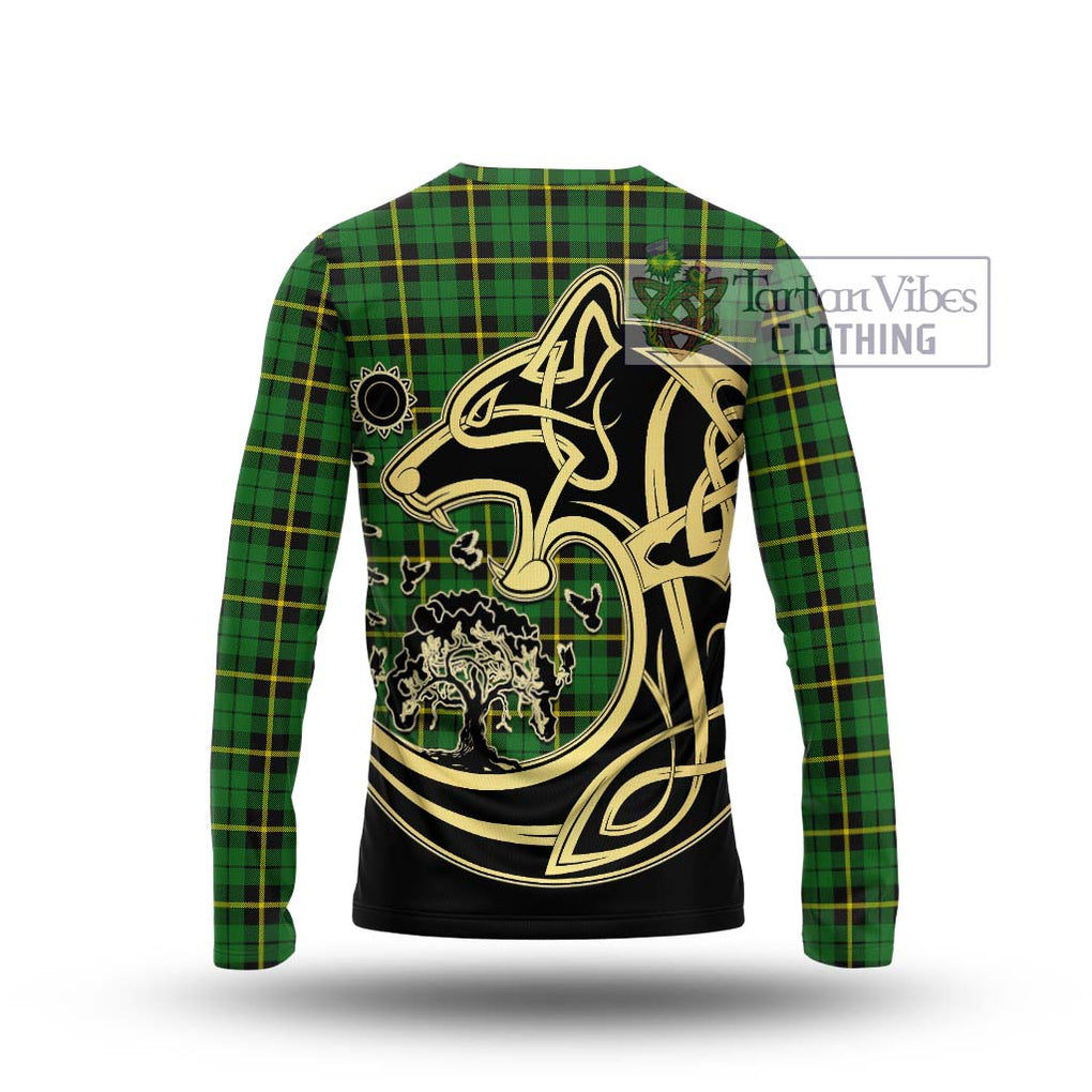 Wallace Hunting Green Tartan Long Sleeve T-Shirt with Family Crest Celtic Wolf Style - Tartan Vibes Clothing