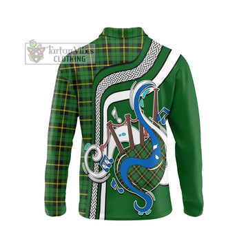 Wallace Hunting Green Tartan Long Sleeve Polo Shirt with Epic Bagpipe Style