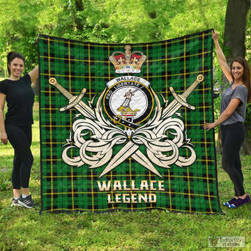 Wallace Hunting Green Tartan Quilt with Clan Crest and the Golden Sword of Courageous Legacy